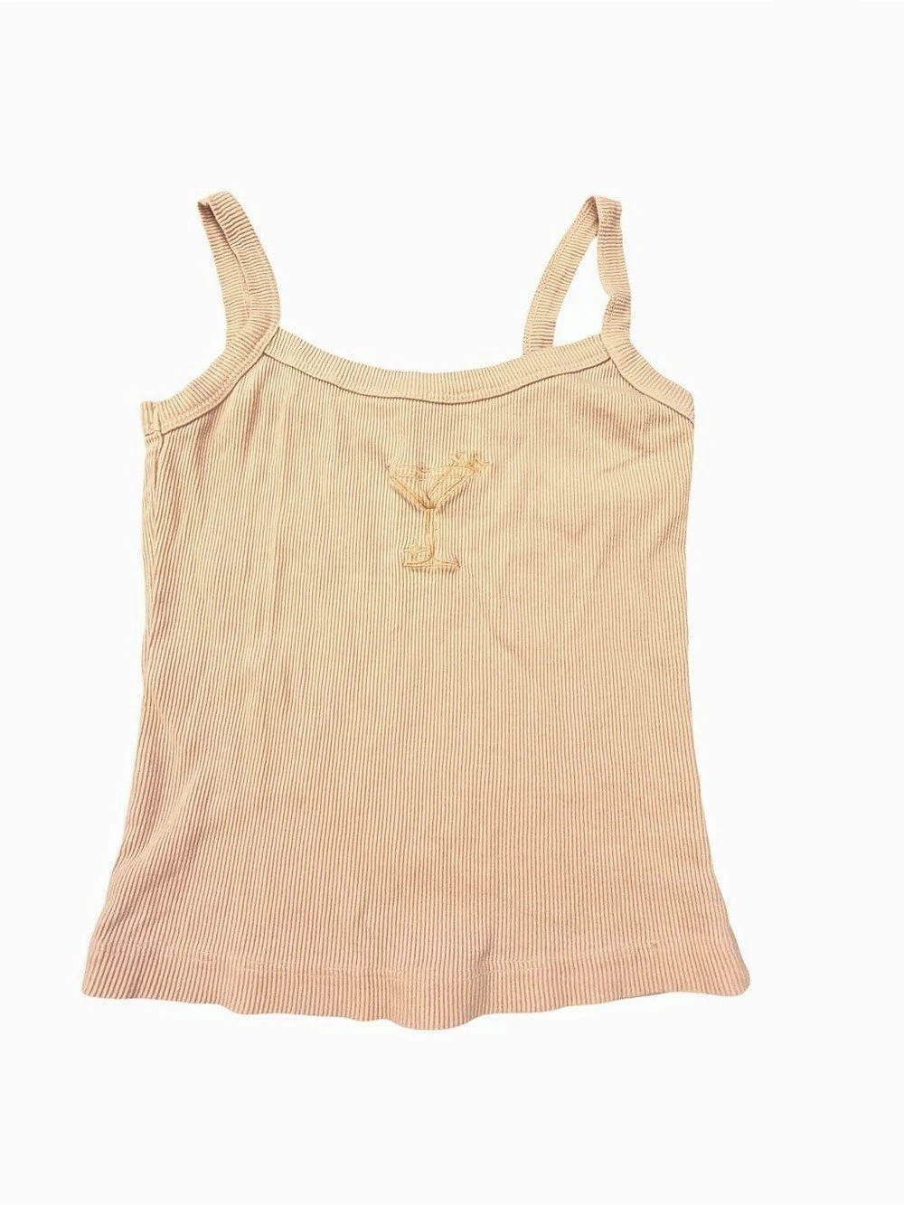 Urban Outfitters Golden Hour Ribbed Tank Top Small Pink Martini Glass Embroidery